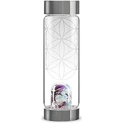 Dispensador De Agua Con Piedras Minerales VitaJuwel Via FLOR DE LA VIDA - Botella De Agua Con Piedras Preciosas (Amatista - Aguamarina - Cristal de Roca) y flor de la vida.