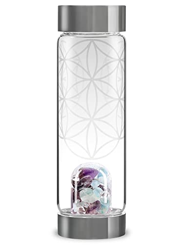 VitaJuwel ViA FLOWER OF LIFE | Wasserflasche mit Aquamarin, Ameth...