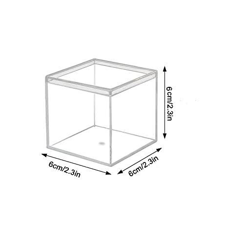 Image of Acrylic Box, Dedoot 4 Pack Acrylic Small Box with Lid 2.3x2.3x2.3 Inch, Clear Plastic Square Cube Box Storage Organizer for Wedding, Party, Treats, Coin, Jewelry Accessories, 60x60x60mm