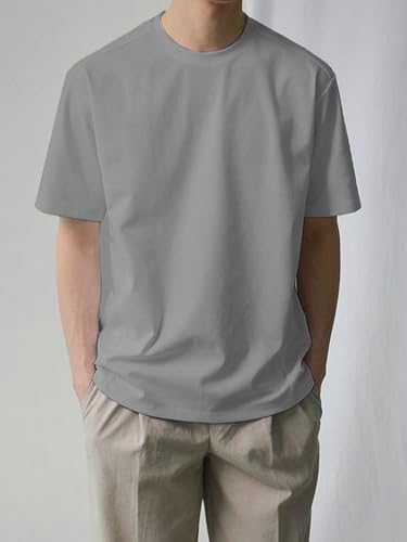 Image of LEOTUDE Half Sleeve Oversized Tshirt for Men, Round Neck Cottonblend Drop Shoulder Solid T-Shirt