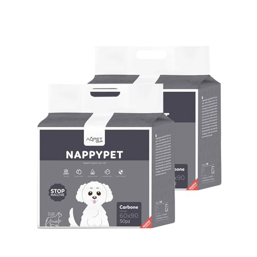 AQPET Tappetini igienici assorbenti con Carboni Attivi per Cane Traverse per Animali Domestici Cuccioli Anti Odore, 60x90 cm, 100 Pezzi