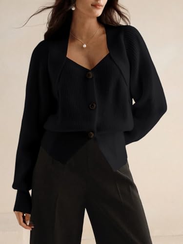 Women's Button Down Cardigan Sweater V Neck Long Sleeve Casual Open Front Crochet Tops Knitted Coat3