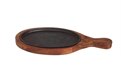 Sahishnu Online & Marketing Fajita Pan with Wooden Tray Handle, Sizzling Brownie Sizzler Plate/Tray with Wooden Base with Handle - Image 2