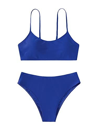 Shenhe Girl's 2 Piece High Waisted Spaghetti Strap Swimsuit Bathing Suit Bikini Sets Royal Blue 12-13Y #TOP15