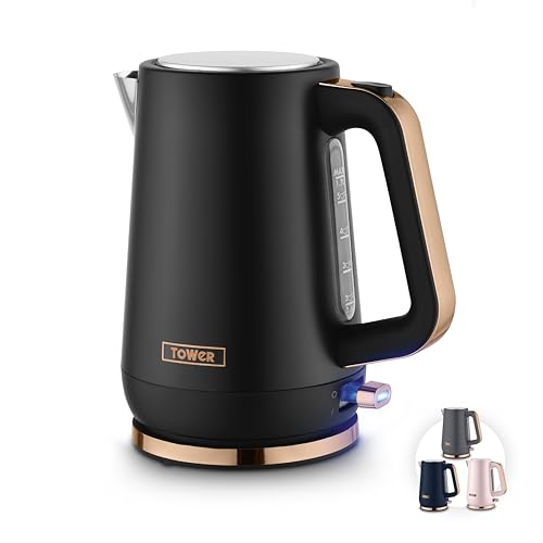 Tower Cavaletto 1.7L Jug Kettle with 3KW Rapid Boil 360 Swivel Base Removable Filter Stainless Steel Body Illuminated Switch Rose Gold & Black T10100RG