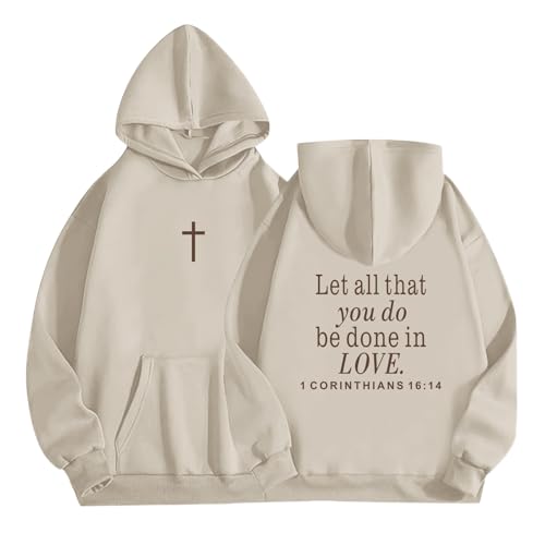 Lytiarul Let All That You Do Be Done in Love Hoodie for Women Christian Faith Sweatshirt Bible Verse Religious Pullover Tops(Apricot,M)