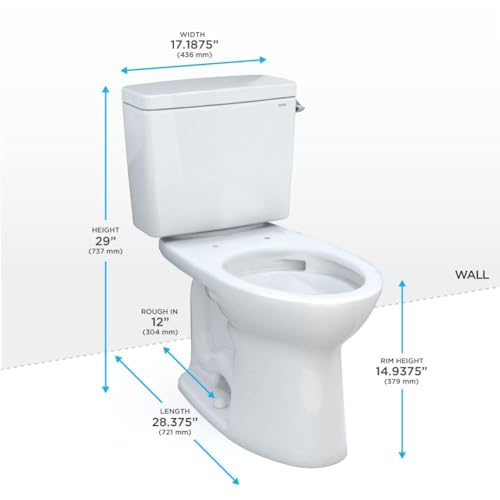 Image of TOTO Drake Two-Piece Elongated 1.28 GPF TORNADO FLUSH Toilet with CEFIONTECT and Right-Hand Trip Lever, Cotton White - CST776CERG#01