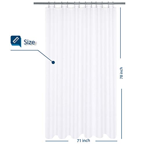 Image of Long Shower Curtain with 78 inch Height, Fabric, Waffle Weave, Hotel Collection, Water Repellent, Machine Washable, 230 GSM Heavy Duty, White Pique Pattern Decorative Bathroom Curtain