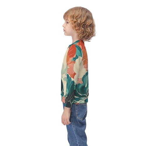 Retro Flower PatternChildren's Casual Pullover Sweatshirt Loose Fit10-12Y3