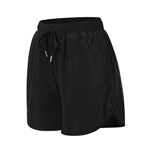 Womens Swimming Shorts Swim Trunks High Waist Swimming Bottoms with Liner Quick Dry Boardshorts Girls Swim Short Swimbottom for Older Women Sport Yoga Shorts Black - Image 9