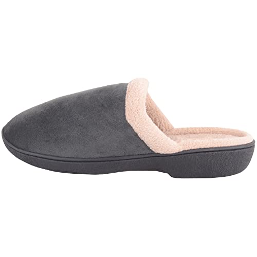 Chaussons mules d'hiver douillets en velours gris avec doublure polaire chaude femme - 5