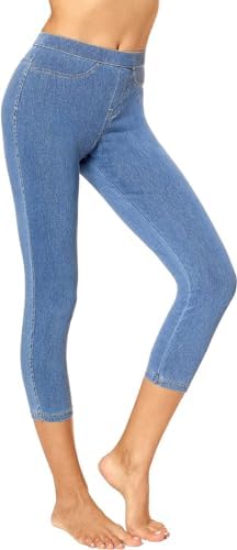 No nonsense womens Classic Denim Capri With Pockets leggings pants, Light Denim, Large US