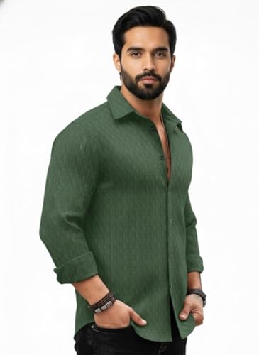 Image of Amazon Brand - INKAST Men's Regular Fit Button Down Dress Shirts Textured Long Sleeve Casual Hawaiian Shirt