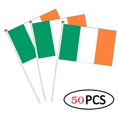 50 Pieces Small Ireland Stick Flag Hand Held Bunting Flag St Patrick's Day Irish Supporter Sports Waving Flag Football Fans Festival Celebration Party Parades 14x21cm Desk Car Decoration - Image 3