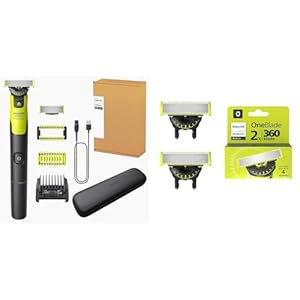 Philips Norelco OneBlade 360 with Connectivity Face & Body Hybrid Electric Trimmer & Shaver, QP4631/90 + Philips Norelco Genuine OneBlade 360 Blade Replacement Blades, 2 Count, QP420/80