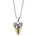 COOLSTEELANDBEYOND Men's Shark Tooth Amulet Pendant Necklace, Silver Gold Two-tone Stainless Steel, 30 in Chain