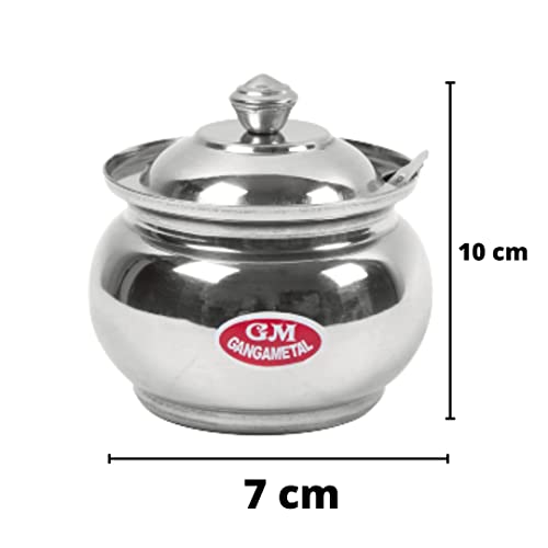 Image of Ghee Container With Spoon Oil Dispenser | Ghee Pot Steel, Ghie Dispenser | Salt Container With Spoon | Steel Oil Pot 300ml Silver Pack of 2 (Pack Of 2, Silver)