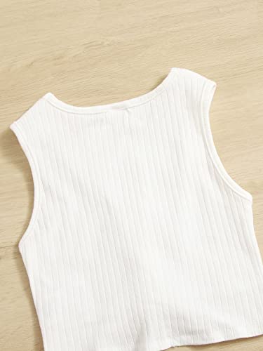 Shenhe Girl's 3 Piece Sleeveless Cropped Tank Top Twist Front Crewneck Ribbed Crop Tops Green White Black 10Y #TOP3