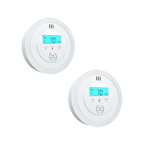 Détecteur de Monoxyde de Carbone Blanc - 10 Ans de Vie de Batterie, Alarme CO, Installation Facile pour Camping-Car, Maison et Bureau (2pack)