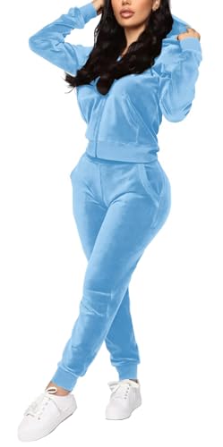 BOGURST Velour Tracksuit Set Womens Sweatshirt Full Zip Hoodie Sweatsuit and Casual Jogger with Pockets2