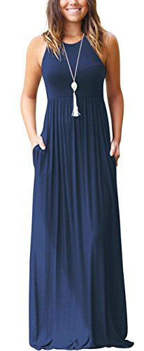 Image of EUOVMY Women's Sleeveless Dress Casual Plain Loose Summer Long Maxi Dresses with Pockets