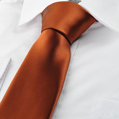 Kissties Rust Tie Toffee Brown Solid Satin Necktie + Pocket Square #TOP4