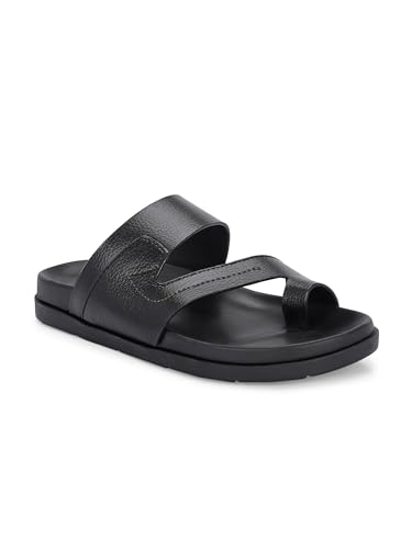 Image of San Frissco Men's Sandals with Open Toe Strap Supersoft Slip On Chappal /Perfect Fit for Summer and Rainy Season Easy to Walk Slipper /Stylish Lightweight Casual Trendy Floaters - 10 (Black)
