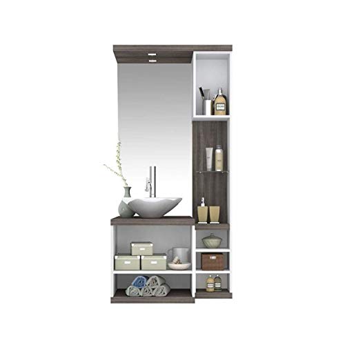 Gabinete para Banheiro sem Cuba com Espelheira Arezzo Siena Móveis Champagne/Branco