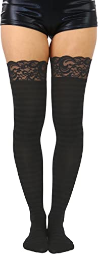 Image of ToBeInStyle Women's Opaque Hosiery Thin Striped Thigh High Long Stocking
