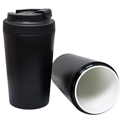 Klaraber Travel Coffee Cup, Coffee Travel Mug with Leakproof Lid, Insulated & Reusable, Ceramic Lined, Eco-Friendly for Hot & Cold Drinks 350ml (Black)