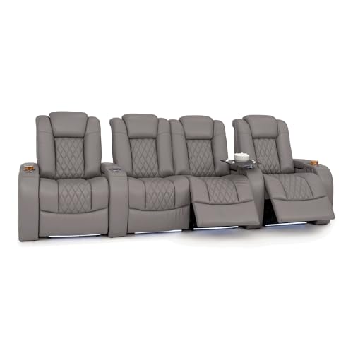Image of Seatcraft Virtuoso LT Gray Italian Leather Home Theater Seating, Zero Gravity Power Recliner, Heat and Massage, Powered Headrest and Lumbar Gaming and Home Office Chair, Row of 4 Middle Loveseats