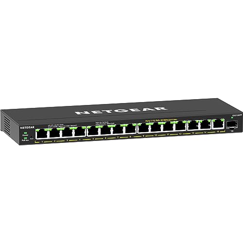NETGEAR Switch PoE de 15 Puertos GS316EPP, Switch Ethernet Plus con 15 Puertos PoE+ (231W) y 1 Puerto 1G SFP, Montaje de sobremesa/Pared