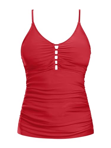 Tankini rétro Ocean Blues femme, rouge, col V, contrôle ventre, petit