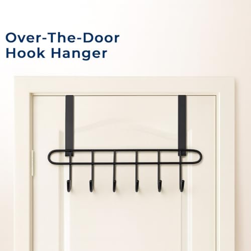 Image of Over-The-Door Hook (Pack of 1), Heavy-Duty Over Door Hanger Holder for Coat Hanging, Robe, Hat, Clothes, Towels, Bathroom Organiser, Towel Rack, 7 Hooks, Matte Black