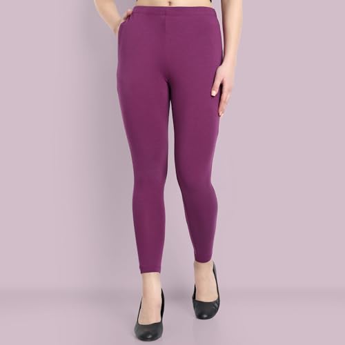 Image of ONE SKY Women Ankle Length Leggings | Premium Cotton Modal Spandex Blend | High Waist Stretchable & Bio-Washed Fabric | Colour-Lock | Ethnic Leggings for Women