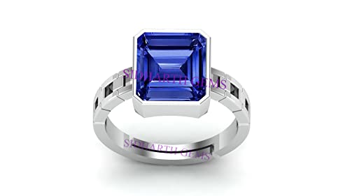 Anillo ajustable de zafiro azul chapado en plata de 13 quilates, sin calefacción y sin tratar, piedra preciosa natural de Neelam de Ceilán para hombres y mujeres--B0BC488MMRNAMZ, S, Piedra preciosa.
