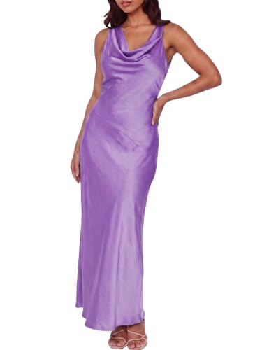 Image of KOUNAI Satin Backless Formal Maxi Dresses for Women Wedding Guest
