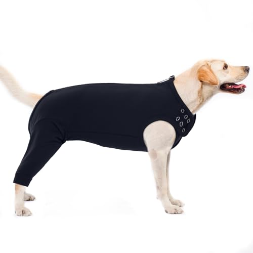 PUMYPOREITY Op Body Hund Nach Op Hündin Lange Beine Kastrationsbody Rüde Schutz Hinterbeine Leckschutz Hinten Ärmel(Schwarz, L)