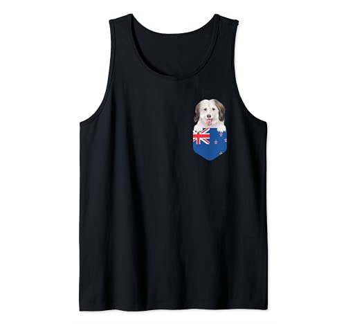 New Zealand Flag Coton de Tulear Dog In Pocket Tank Top, Black, S