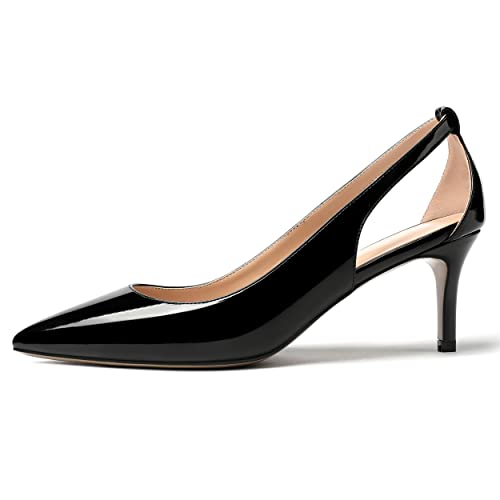 MERRORI Women's Pointed Toe Solid Slip On Patent Stiletto Mid Heel Pumps Shoes 2.5 Inch2