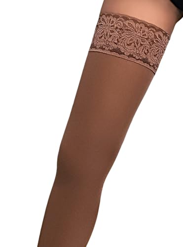 Image of Mila Marutti Opaque Thigh High Stockings for Women | 100 Denier Lace Top Stockings | Warm Solid Color Pantyhose Tights