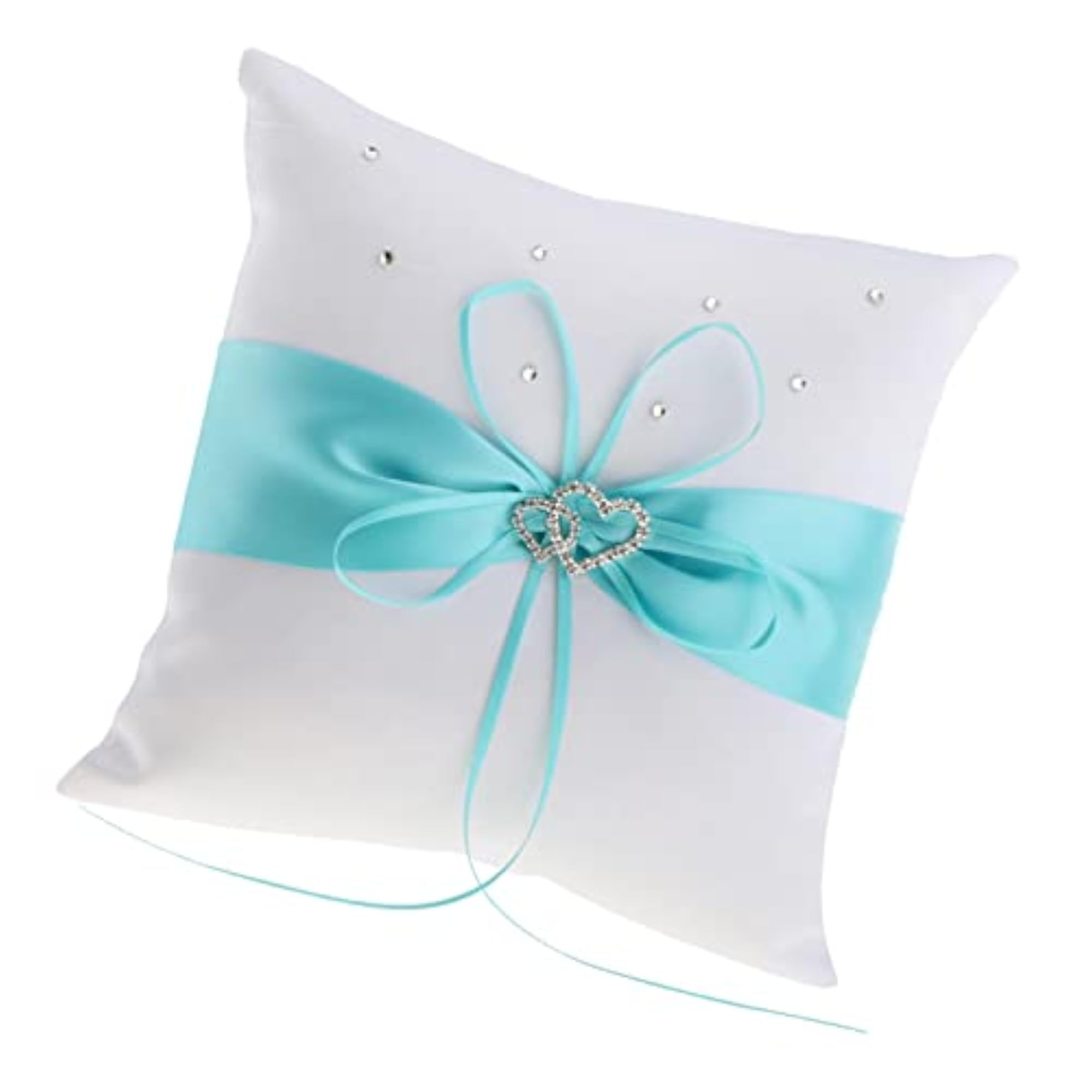 Wedding Ceremony Satin Heart Ring Pillow with Diamond Ribbon