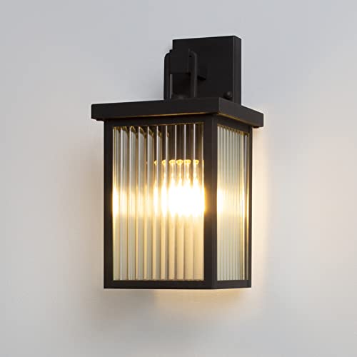DAWALIGHT Applique Murale Exterieur Lanterne en Verre Nervure avec Douille E27 Lampe Rectangle Éclairage d'extérieur pour Jardin Couloir Entrée Salon,...