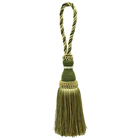 DÉCOPRO Elegant Olive Green, Light Gold, White Large Key Tasel|8 inch Tassel, 6 inch Loop|Style# KTH8 Color: 010 - Olive Garden Cover