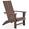 Psilvam Modern Adirondack Chair, Oversized Poly Lumber Fire Pit Chair, 350 Lbs Support Patio Chairs for Garden, Weather Resistant Adirondack Chair Looks Like Real Wood (Brown)