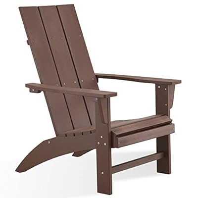 Psilvam Modern Adirondack Chair, Oversized Poly Lumber Fire Pit Chair, 350 Lbs Support Patio Chairs for Garden, Weather Resistant Adirondack Chair Looks Like Real Wood (Brown)