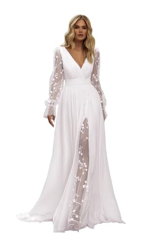 Wedding Dresses for Bride 2025 Long Sleeve Ball Gown Lace Appliques Tulle Beach Boho Bridal Gown