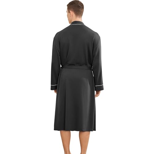 Image of Mens Lightweight Robe, Knit Kimono Bathrobe Spa Sleepwear Soft Knee Length Robe With Pockets