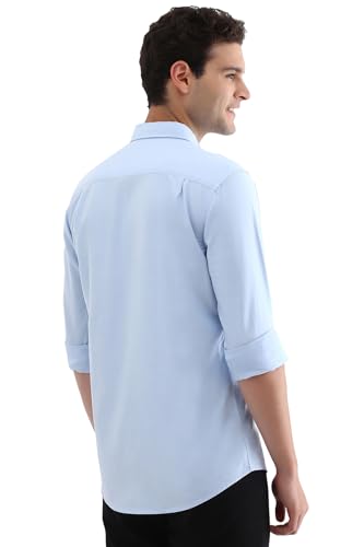Image of Allen Solly Men Blue Custom Fit Solid Full Sleeves Casual Shirts