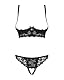 Obsessive. Frauen Dessous Spitzen Reizwäsche Set aus Unterbrust BH mit gepolsterten Cups und ouvert String in Schwarz teiltransparent Schleifen Schwarz teiltransparent Größe: L/XL